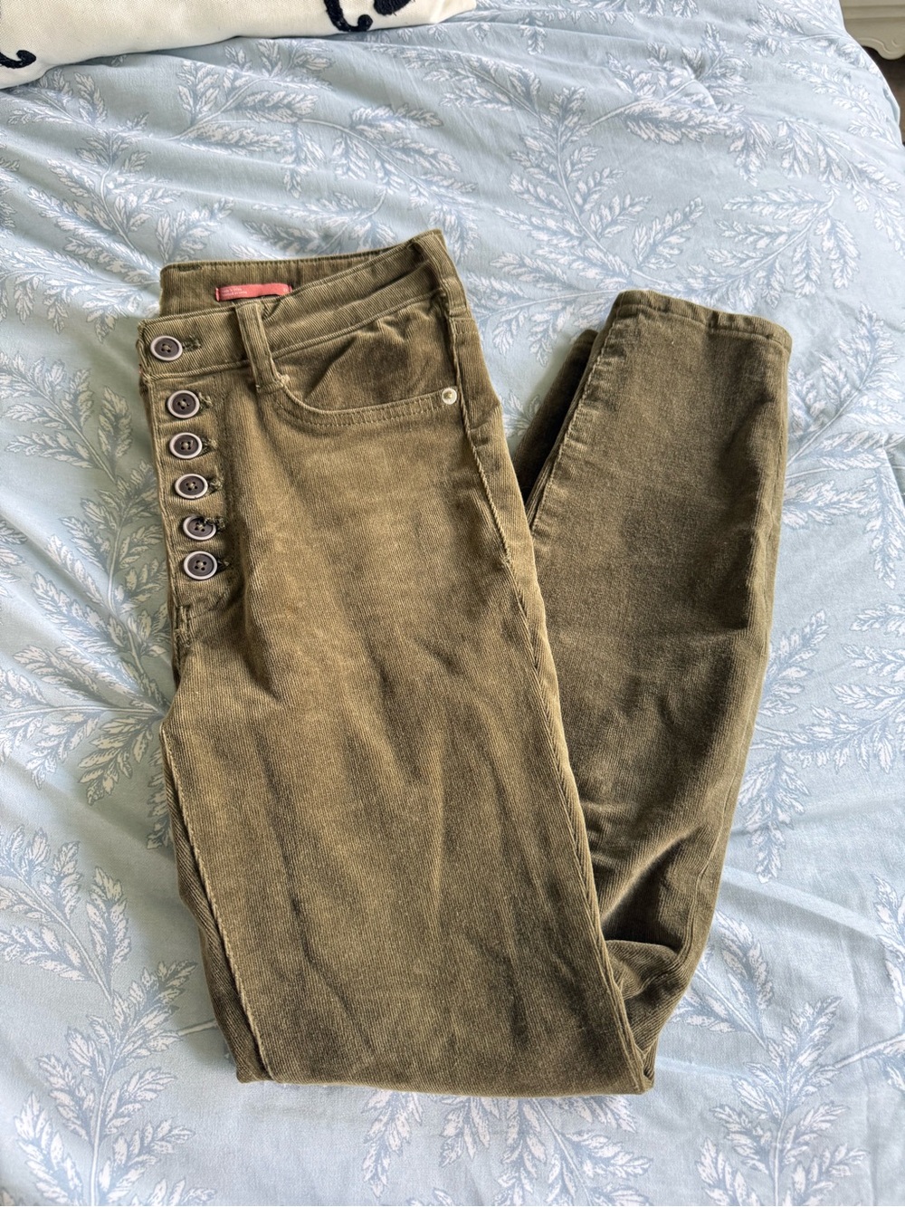 Anthropology Olive Green Corduroy Button-Front Pants